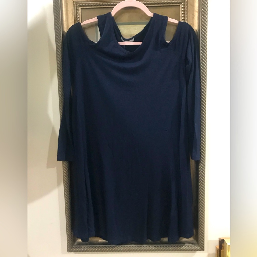 Navy Cold-Shoulder A-Line Womenโs Dress